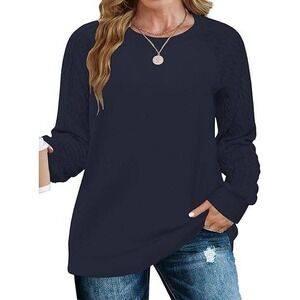 VISLILY Women's 5XL Navy Blue Plus Size Sweatshirts Trendy Raglan Cable Knit